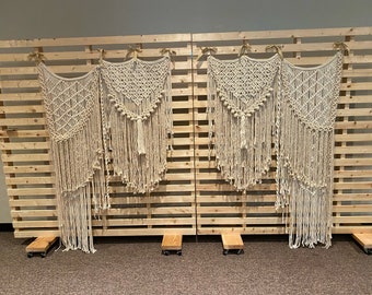 Macrame panels for wedding or photo backdrop or curtain panels, stunning layered over colored sheers!