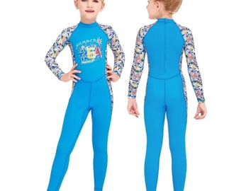 Long Sleeve One Piece Rash Guard Swimsuit for Girls and ,Floral Sleeve Sunsuit , Zip Back Bathing Suit, Beach & Pool Outfit