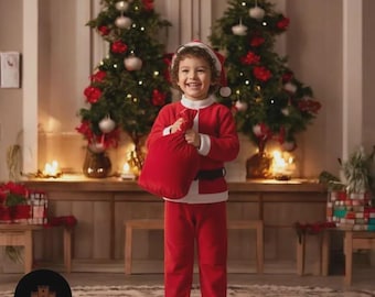 Kerstmankostuumset voor kinderen | Kerstoutfit van polarfleece, inclusief tas