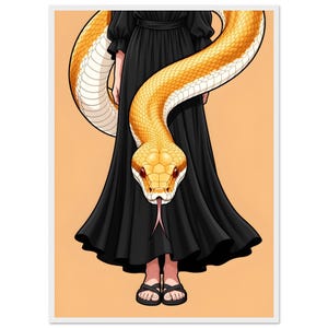 Inramad poster med albino burmesisk pyton – Grafisk ormkonst, reptilväggdekoration