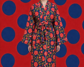 Kimono Blu Red Flower