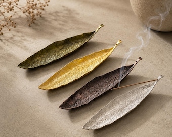 Porta incienso con forma de hoja, quemador de incienso de metal, atrapacenizas inspirado en la naturaleza, decoración para meditación.