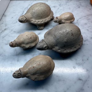 Vintage Set of 5 Hand-Burnished Chinautla Guatemalan Folk Art Pottery Turtles