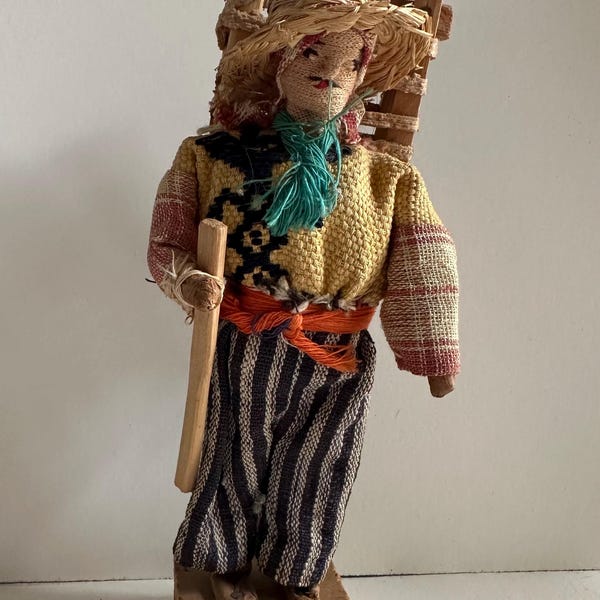 Vintage Guatemalan Mayan Doll, Handwoven costume, Farmer, Highland Merchant, Santiago Atitlán