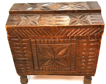 Vintage Guatemalan Carved Wood Chest – Mayan Folk Art Trinket Box
