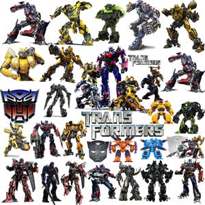 Può includere: Una collezione di illustrazioni dei personaggi Transformers con vari robot in armatura metallica gialla, blu, rossa, nera e verde. Il set include il logo Transformers in argento e l'insegna Autobot in blu e rosso.