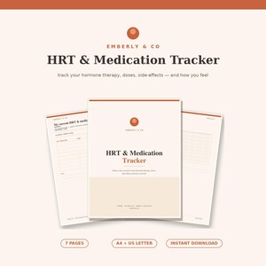HRT Tracker Printable | Menopause Hormone Therapy & Medication Log | Dose, Symptom, Side Effect Journal for Women