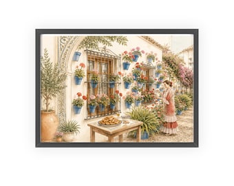 Cordoba Patio Andalucia Lifestyle Poster | Wooden Frame
