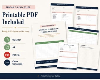Residential Cleaning Checklist Bundle, Editable Canva House Cleaning Checklist Templates