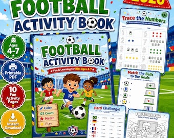 Soccer Activity Book for Kids Ages 4-7, Printable Football Workbook, Coloring Pages, Mazes, Tracing, Counting, Preschool PDF