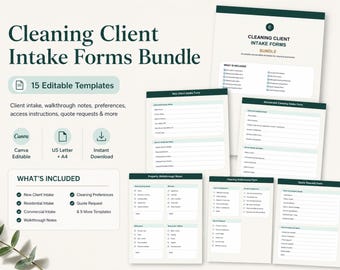Cleaning Client Intake Forms Bundle, Editable Canva Cleaning Business Client Forms