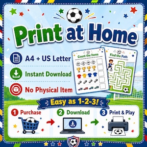 Soccer Activity Book for Kids Ages 4-7, Printable Football Workbook, Coloring Pages, Mazes, Tracing, Counting, Preschool PDF image 3