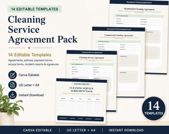 Cleaning Service Agreement Pack, Editable Canva Cleaning Contract Templates
