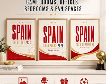 Spain champions 2026 boho poster bundle - two stars football wall art - neutral spanish soccer printable - digital download