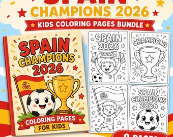Spain champions 2026 kids coloring pages - two stars football activity - printable soccer coloring book - instant download