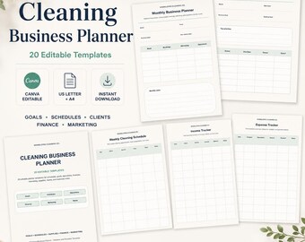 Cleaning Business Planner, Editable Canva Cleaning Planner Templates