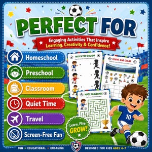 Soccer Activity Book for Kids Ages 4-7, Printable Football Workbook, Coloring Pages, Mazes, Tracing, Counting, Preschool PDF image 9