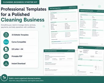 Cleaning Business Starter Kit, Editable Canva Cleaning Business Forms, Client Intake, Checklists, Invoice, Estimate