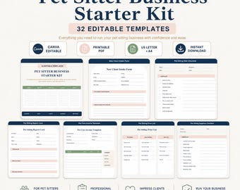 Pet Sitter Business Starter Kit, Editable Canva Pet Sitting Forms, Dog Walking Templates, Visit Logs, Invoices, Report Cards