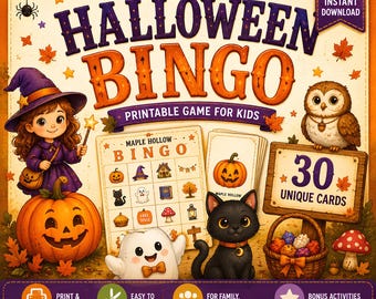 Halloween Bingo Printable for Kids: 30 Unique Cards and Bonus Activities
