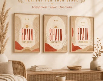 Spain football champions 2026 printable poster bundle - two stars spanish soccer wall art - red gold sports decor