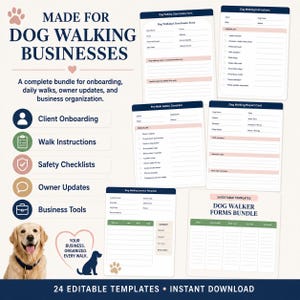 Dog Walker Forms Bundle, Editable Canva Dog Walking Business Templates