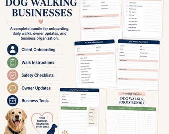 Dog Walker Forms Bundle, Editable Canva Dog Walking Business Templates