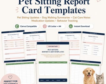 Pet Sitting Report Card Templates, Editable Canva Pet Care Update Forms