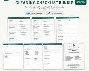 Move-In Move-Out Cleaning Checklist Bundle, Editable Canva Template, Printable Cleaning Checklist, Rental Turnover, Inspection Forms