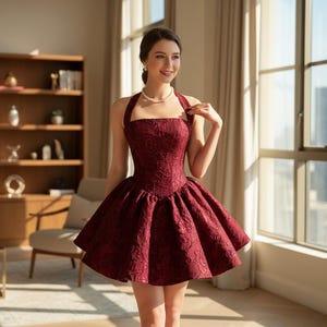 winter dress red Valiamcep Womens Long Sleeve Mock Neck Bodycon Mini Dresses Wine XS 100% Polyester (smooth Drop: 1 Size:US size 24W Long Pastel A-Line Prom