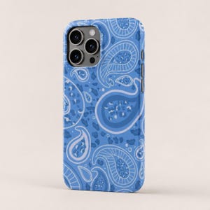Blue Paisley Pattern Slim Phone Case | Glossy iPhone Case, Bandana Inspired Design image 2