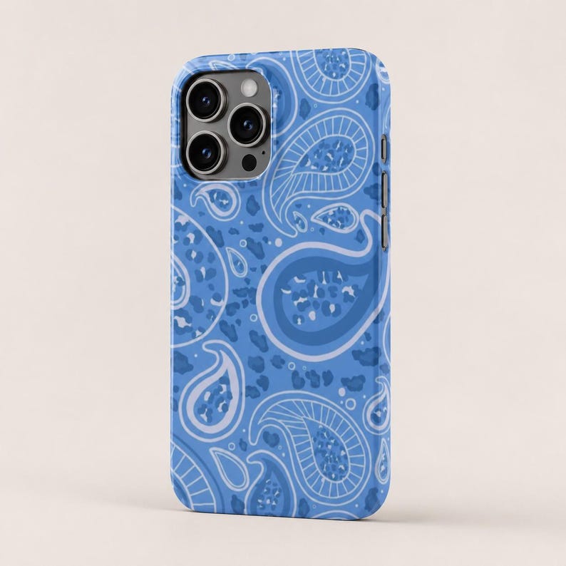 Blue Paisley Pattern Slim Phone Case | Glossy iPhone Case, Bandana Inspired Design image 2