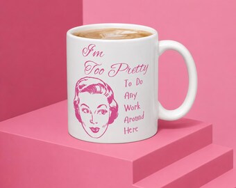 Pink Retro Coffee Mug | Funny Office Humor | 11oz Ceramic Desk Accessory