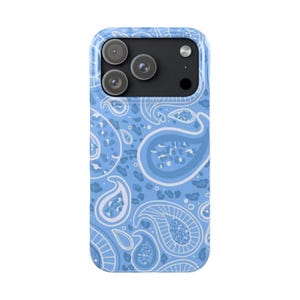 Blue Paisley Pattern Slim Phone Case | Glossy iPhone Case, Bandana Inspired Design image 3