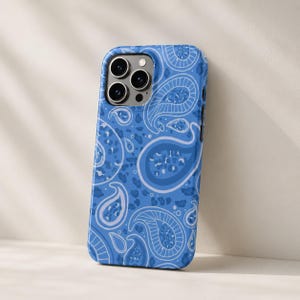 Blue Paisley Pattern Slim Phone Case | Glossy iPhone Case, Bandana Inspired Design image 1
