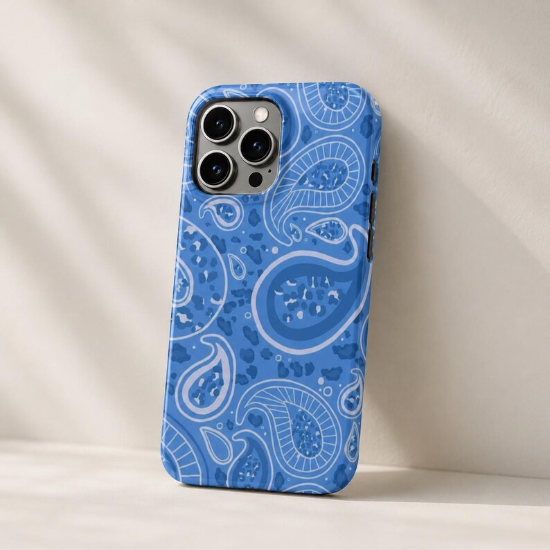 Blue Paisley Pattern Slim Phone Case | Glossy iPhone Case, Bandana Inspired Design image 1