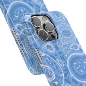 Blue Paisley Pattern Slim Phone Case | Glossy iPhone Case, Bandana Inspired Design image 4