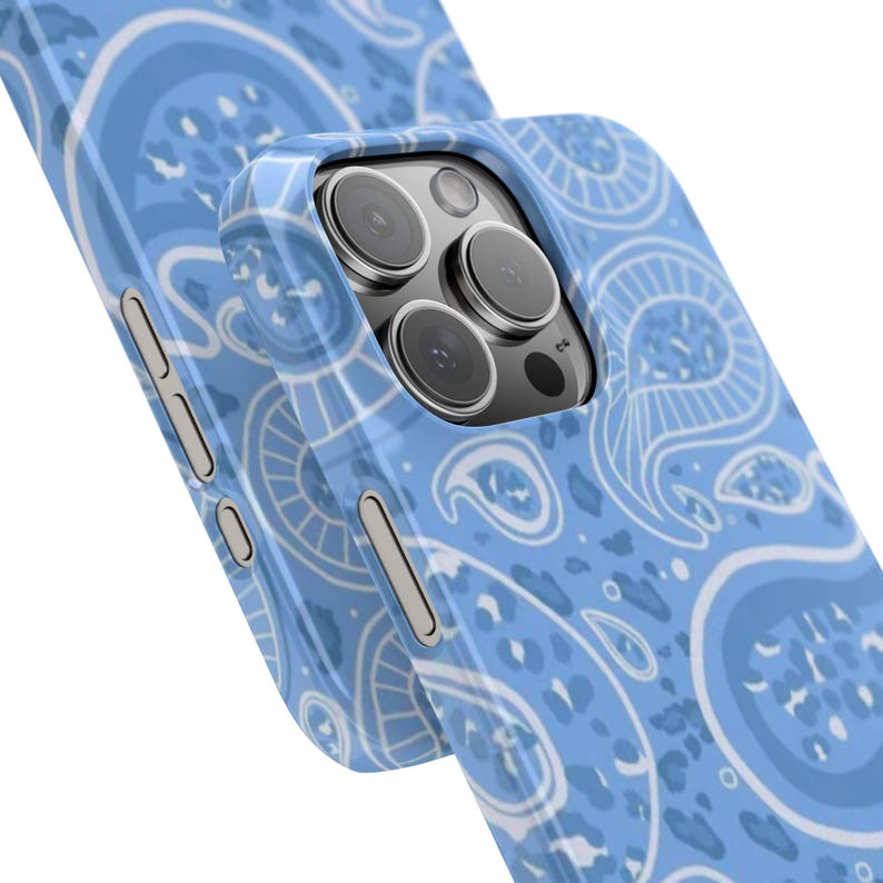 Blue Paisley Pattern Slim Phone Case | Glossy iPhone Case, Bandana Inspired Design image 4