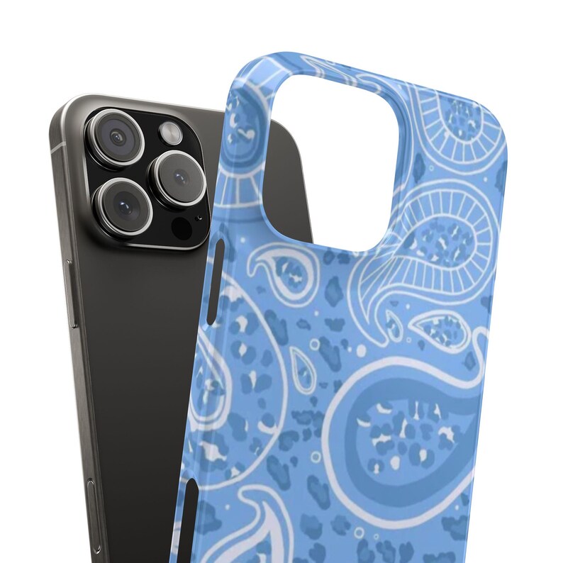 Blue Paisley Pattern Slim Phone Case | Glossy iPhone Case, Bandana Inspired Design image 5