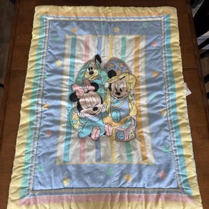 Vtg 90s Dundee Disney Baby Mickey Mouse Minnie Pluto Crib Blanket Comforter Quil