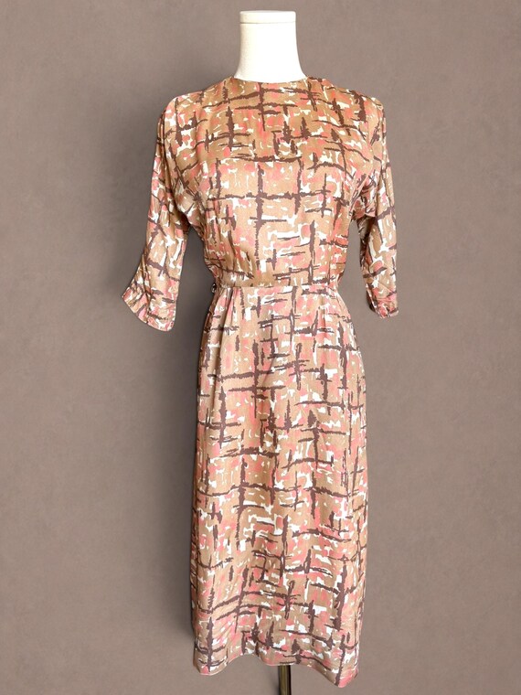Vintage Abstract Expressionist Print 1940s Rayon Dress