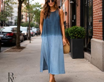Cotton Linen Maxi Dress, Sleeveless Summer Dress, Loose Fit Boho Dress, Casual Vacation Dress, Gift