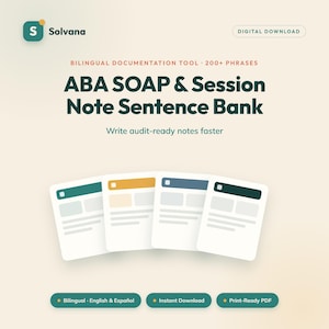 ABA SOAP Note Sentence Bank, 200+ Session Note Templates for RBT Therapists, Behavior Progress Notes, Therapy Documentation