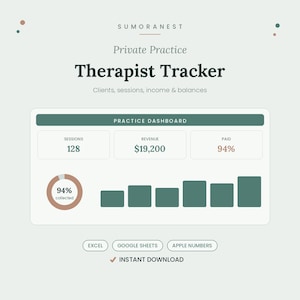 Therapist Spreadsheet, Private Practice Income & Client Tracker, Excel Google Sheets Counselor Bookkeeping, Session Income Log