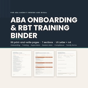 ABA Onboarding & RBT Training Binder, 86 Printable Pages, Letter and A4