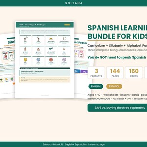 Spanish Curriculum for Kids Bundle, Silabario Syllable Reading Cards, Alphabet Phonics Posters, Bilingual English