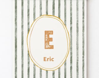 Custom Name Print, Personalized Initial Canvas Wall Art