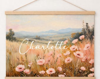 Custom Kids Name Banner | Wildflower Baby Name | Printed Canvas Fabric Wall Hanging