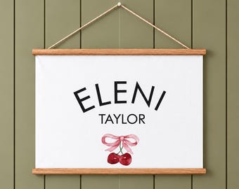 Personalized Cherry Name Banner, Custom Nursery Canvas Wall Hanging