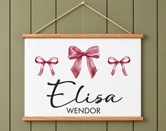 Personalized Bow Name Banner, Pink Nursery Canvas Wall Art
